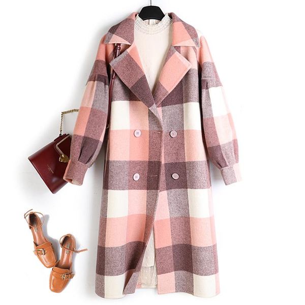 women's wool & blends double-sided woolen straight cylinder double-breasted lapel mid-length fashionable plaid over the knee coat women, Black
women's wool & blends double-sided woolen straight cylinder double-breasted lapel mid-length fashionable plaid over the knee coat women, Black