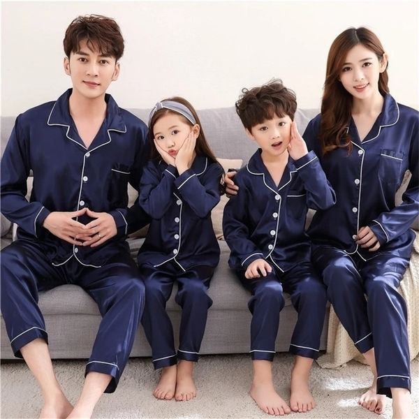 family matching pajamas set father mother daughter son fits long sleeve silk family matching sleepwear nightwear 201104, Blue
family matching pajamas set father mother daughter son fits long sleeve silk family matching sleepwear nightwear 201104, Blue