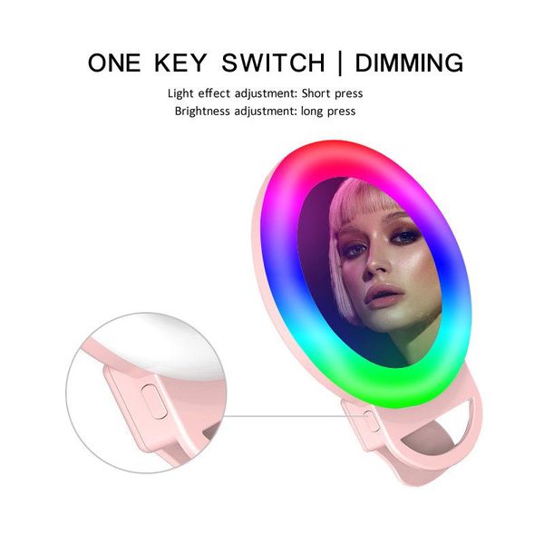 rgb round selfie fill lamp ring light clip-on usb rechargeable ringlight with makeup mirror for mobilephone pgraphy lighting
rgb round selfie fill lamp ring light clip-on usb rechargeable ringlight with makeup mirror for mobilephone pgraphy lighting