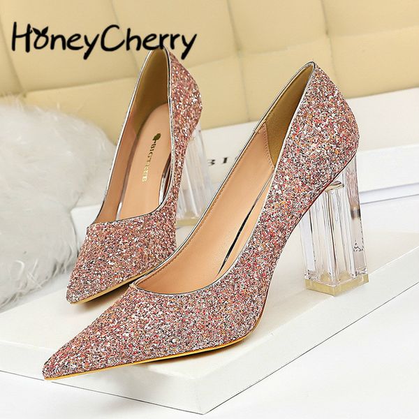 fashion transparent crystal heel thick heel high heel shallow point nightclub glitter sequin single shoes womens shoes c1120, Black
fashion transparent crystal heel thick heel high heel shallow point nightclub glitter sequin single shoes womens shoes c1120, Black