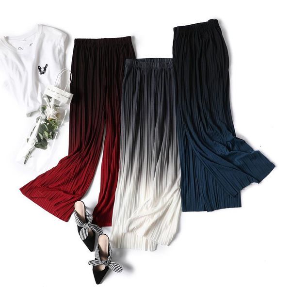 female summer ice silk gradient color wide leg pants pleated nine points large size high waist drape skirt straight beach pants, Black;white
female summer ice silk gradient color wide leg pants pleated nine points large size high waist drape skirt straight beach pants, Black;white