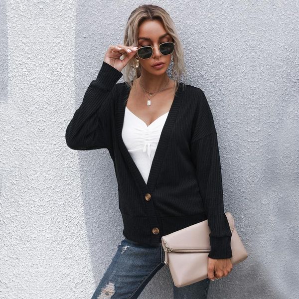 women's knits & tees black cardigan sweaters women fall 2021 fashion v neck button front knitted jackets spring clothes for ladies, White
women's knits & tees black cardigan sweaters women fall 2021 fashion v neck button front knitted jackets spring clothes for ladies, White