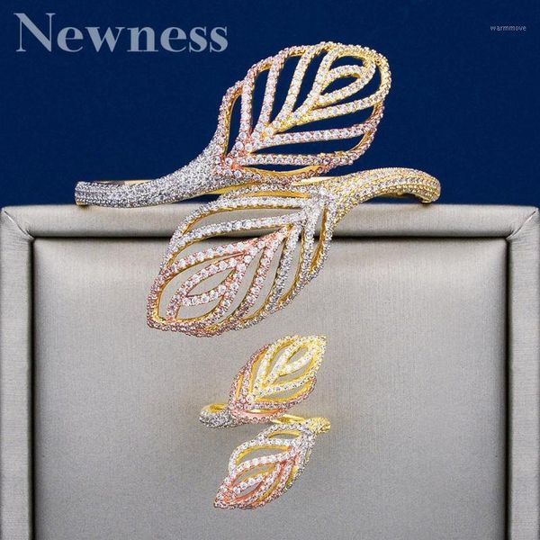 newness leaves rhinestones wedding jewelry sets cubic zircon three color copper feathe shape bracelets bangle ring1, Silver
newness leaves rhinestones wedding jewelry sets cubic zircon three color copper feathe shape bracelets bangle ring1, Silver