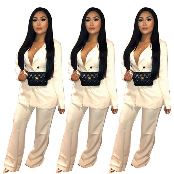 w768m d9072 women's wear pants women's wear solid color suit collar long sleeve pants suit, White
w768m d9072 women's wear pants women's wear solid color suit collar long sleeve pants suit, White