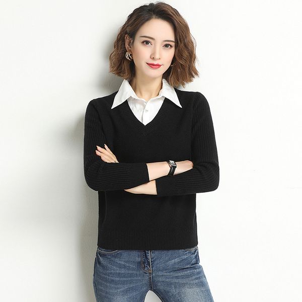2021 new spring autumn women long sleeve slim fake-two knitted sweater fashion elegant casual office ladies winter large size a2az, White;black
2021 new spring autumn women long sleeve slim fake-two knitted sweater fashion elegant casual office ladies winter large size a2az, White;black