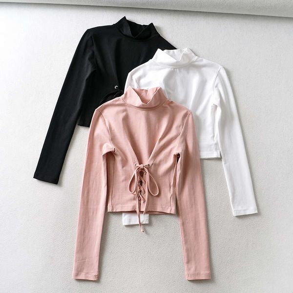 autumn 2020 new long sleeve t-shirt women's style high collar personalized waist strap bottoming shirt, Black;gray
autumn 2020 new long sleeve t-shirt women's style high collar personalized waist strap bottoming shirt, Black;gray