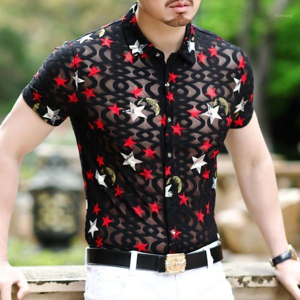 men's casual shirts camisa hombre short sleeve slim fit floral shirt fashion printing transparent men velvet club designer1, White;black
men's casual shirts camisa hombre short sleeve slim fit floral shirt fashion printing transparent men velvet club designer1, White;black