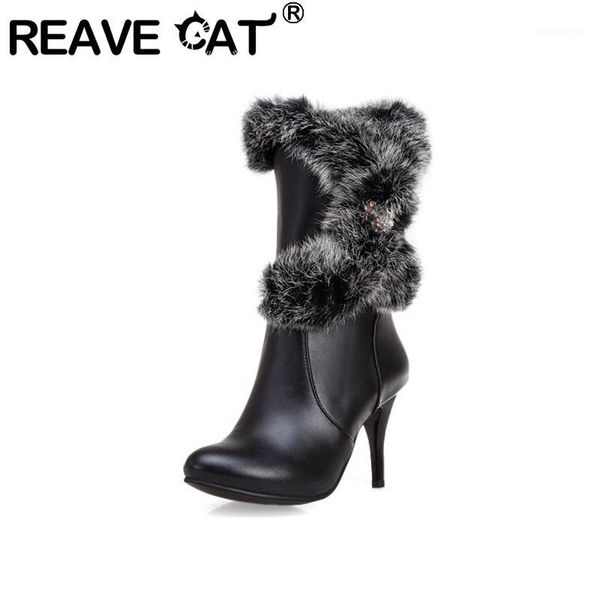 boots reave cat woman winter fur mid-claf round toe thin heels zipper beads pearl big size 34-50 white casual party1, Black 
boots reave cat woman winter fur mid-claf round toe thin heels zipper beads pearl big size 34-50 white casual party1, Black