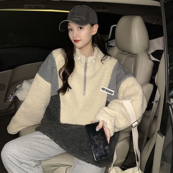 2021 korean version hoodie loose contrast lambswool autumn winter new thicken keep warm stand-up collar sweater nrrq, Black
2021 korean version hoodie loose contrast lambswool autumn winter new thicken keep warm stand-up collar sweater nrrq, Black