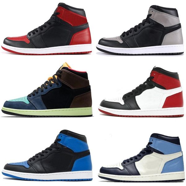 new arrival jumpman 1 1s high black toe not for resale men women basketball shoes obsidian unc black white mens women sneakers shoes, White;red