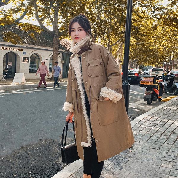 2020 new lalambswool down jacket cotton-padded clothes oversized winter thicker coat loose waist hugging tooling jacket, Black
2020 new lalambswool down jacket cotton-padded clothes oversized winter thicker coat loose waist hugging tooling jacket, Black