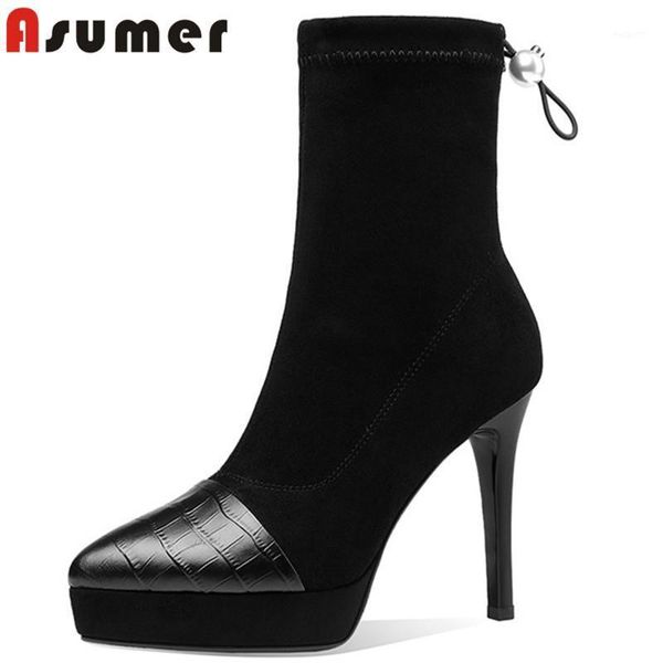 boots asumer 2021 ankle women thin high heel platform shoes genuine leather +flock party wedding woman1, Black
boots asumer 2021 ankle women thin high heel platform shoes genuine leather +flock party wedding woman1, Black