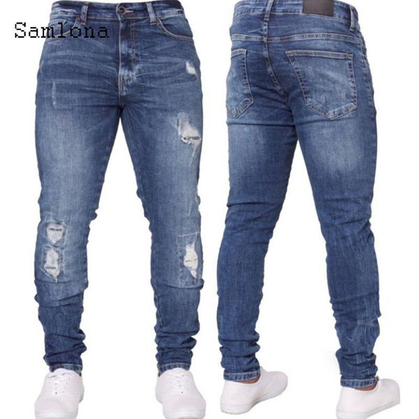 samlona 2021 european and american style men's fashion jeans demin pants casual straight hole ripped denim pant men clothing, Blue
samlona 2021 european and american style men's fashion jeans demin pants casual straight hole ripped denim pant men clothing, Blue