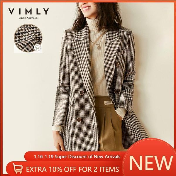 vimly winter wool coats and jackets with vest fashion notched houndstooth double breasted blazers elegant female overcoat f53231, Black
vimly winter wool coats and jackets with vest fashion notched houndstooth double breasted blazers elegant female overcoat f53231, Black