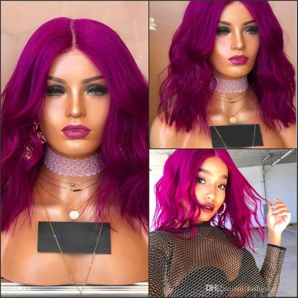 new deep part brazilian hair purple short wavy bob wigs high temperature fiber rose red synthetic lace front wig for white women, Black
new deep part brazilian hair purple short wavy bob wigs high temperature fiber rose red synthetic lace front wig for white women, Black