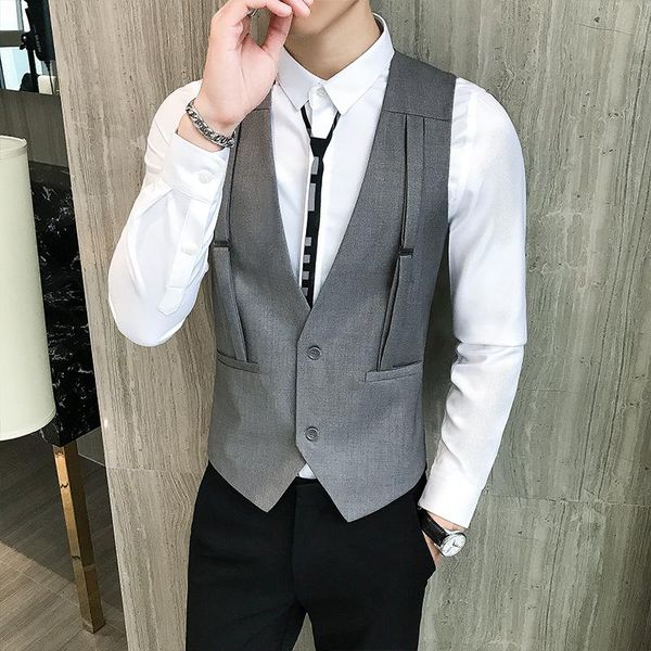 men's vests 2021 gallus design men vest fashion brief wedding dress suit business casual waistcoat sleeveless gilet man, Black;white
men's vests 2021 gallus design men vest fashion brief wedding dress suit business casual waistcoat sleeveless gilet man, Black;white