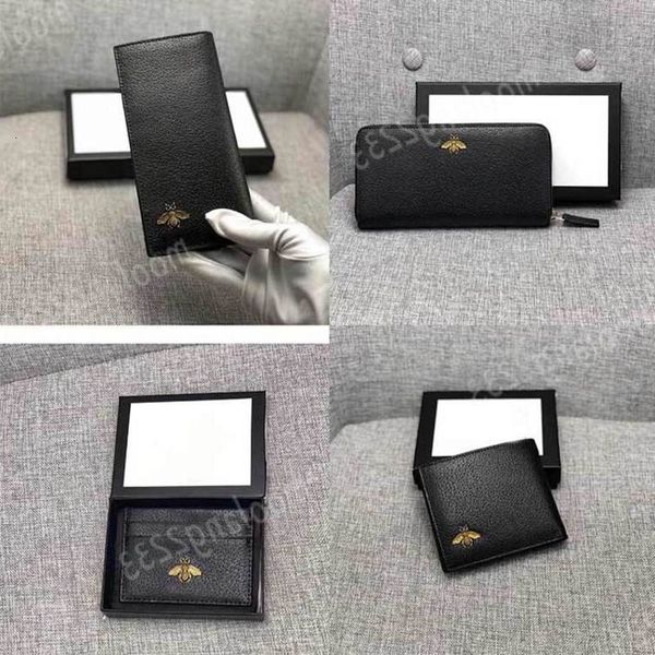 Men Leather Luxury Designer Wallets Famous Men Wallets Bee Long Black Purse Bee Short Purse Credit Card Card Holders