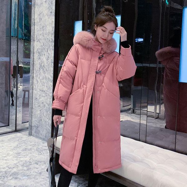 fashion horn button long hooded winter jacket with fur collar women warm parka coat, Black
fashion horn button long hooded winter jacket with fur collar women warm parka coat, Black