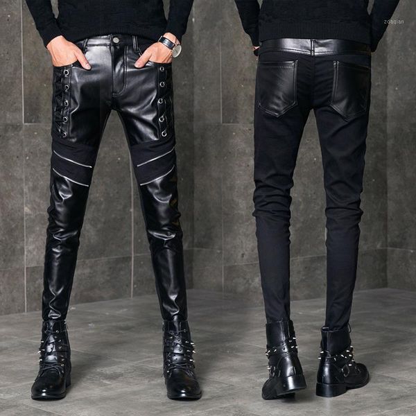 men's pants 2021 men's stitching semi-leather youth autumn and winter motorcycle slim fit trendy skinny trousers1, Black
men's pants 2021 men's stitching semi-leather youth autumn and winter motorcycle slim fit trendy skinny trousers1, Black