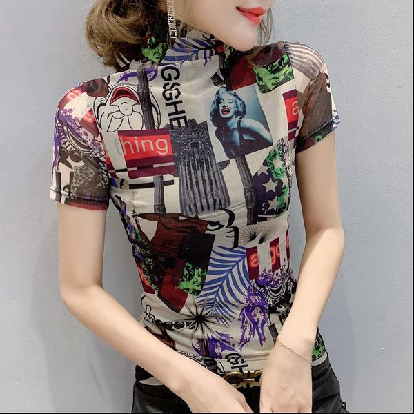 2021 new summer fashion mesh turtleneck print t shirt women european clothes ropa mujer bottoming shirt tees t01007, White
2021 new summer fashion mesh turtleneck print t shirt women european clothes ropa mujer bottoming shirt tees t01007, White