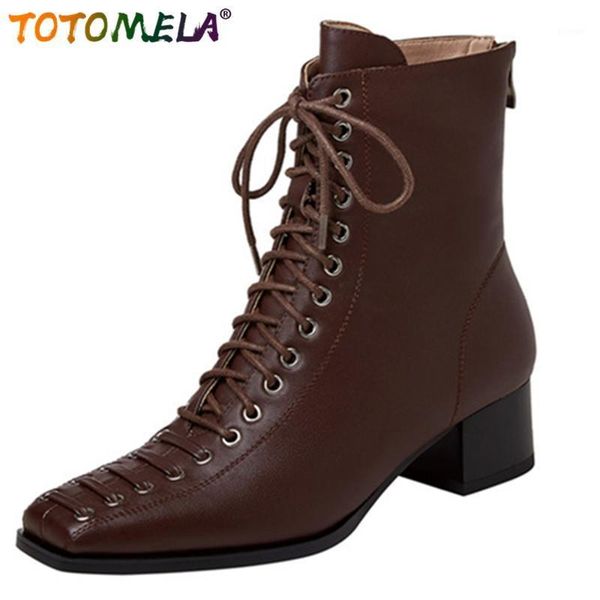 boots totomela 2021 genuine leather ankle women square toe cross tied thick heel dress shoes woman big size1, Black
boots totomela 2021 genuine leather ankle women square toe cross tied thick heel dress shoes woman big size1, Black