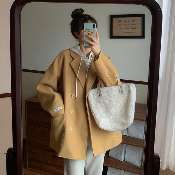 autumn and winter 2021 new korean style loose suit collar double breasted temperament mid-length woolen coat women1, Black;brown
autumn and winter 2021 new korean style loose suit collar double breasted temperament mid-length woolen coat women1, Black;brown