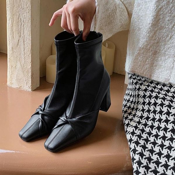 vintage square toe women sock boots 2021 autumn new wrinkle short knight botines black leather 7cm chunky high heels botas femme
vintage square toe women sock boots 2021 autumn new wrinkle short knight botines black leather 7cm chunky high heels botas femme
