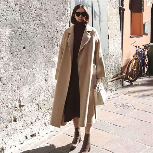 women's wool & blends yourseason winter korean ladies woll long warm coat 2021 solid color turn down collar female bandage pockets coat, Black
women's wool & blends yourseason winter korean ladies woll long warm coat 2021 solid color turn down collar female bandage pockets coat, Black