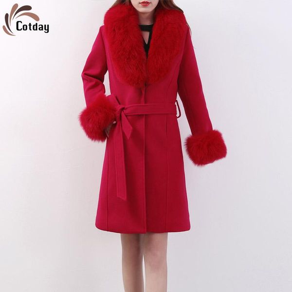cotday turn-down collar loose long red detachable fur coll sashes office style 2020 new woman winter warm casual woolen coat, Black
cotday turn-down collar loose long red detachable fur coll sashes office style 2020 new woman winter warm casual woolen coat, Black