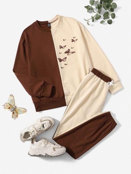 1pc two tone butterfly print pullover & 1pc drawstring waist sweatpants d220#, White
1pc two tone butterfly print pullover & 1pc drawstring waist sweatpants d220#, White