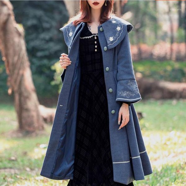 autumn winter vintage embroidered woolen coat women slim single breasted cloak wool blends coat wy2581, Black
autumn winter vintage embroidered woolen coat women slim single breasted cloak wool blends coat wy2581, Black