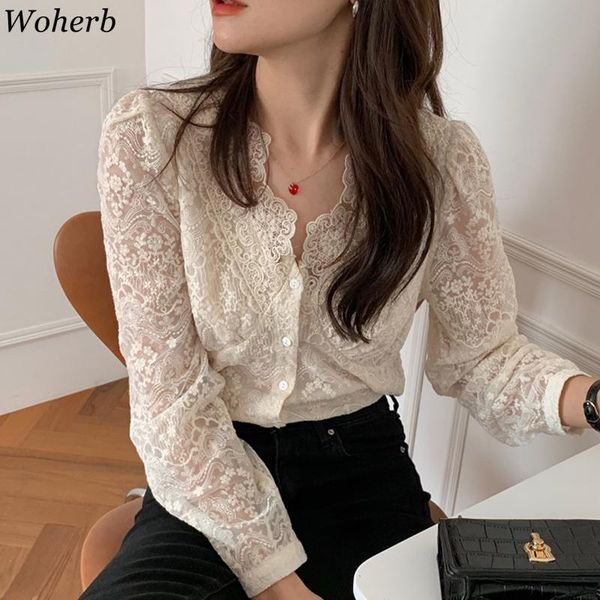 women's blouses & shirts woherb korean chic blouse women temperament v-neck heavy lace crochet floral shirt see through blusas mujer d, White
women's blouses & shirts woherb korean chic blouse women temperament v-neck heavy lace crochet floral shirt see through blusas mujer d, White
