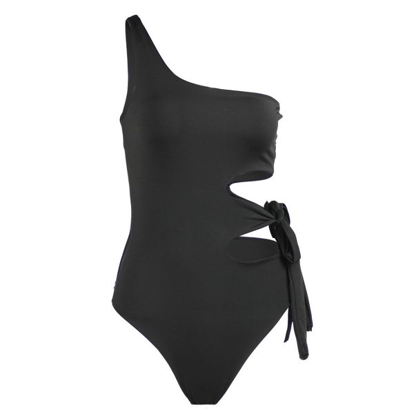womens fashion dressstrap openwork shoulder one-piece swimsuit women's h0xebpl0dd, Black;gray