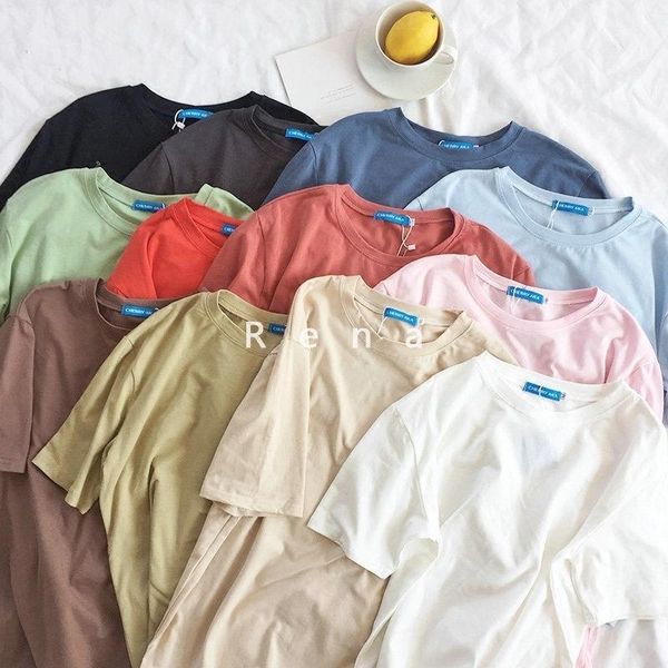 summer korean women candy t shirt short sleeve casual basic tee and loose week bff t-shirt1, White
summer korean women candy t shirt short sleeve casual basic tee and loose week bff t-shirt1, White