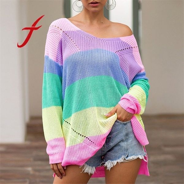feitong rainbow colorful stripe print sweater women new fashion sweaters patchwork long sleeve knit shirts y200720, White;black
feitong rainbow colorful stripe print sweater women new fashion sweaters patchwork long sleeve knit shirts y200720, White;black
