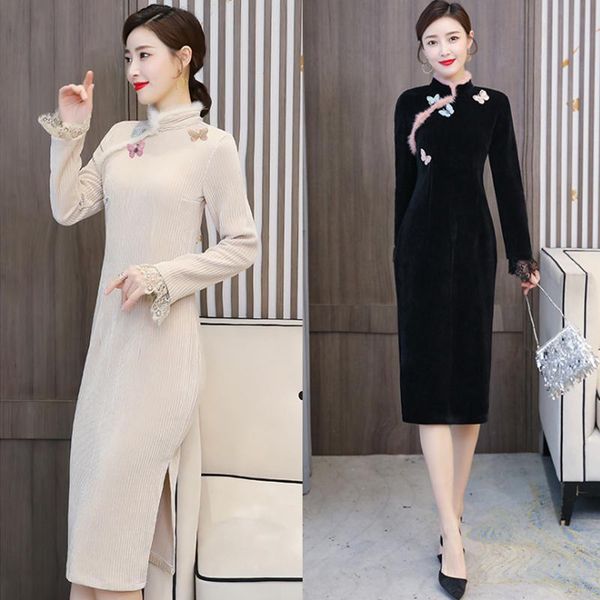 casual dresses autumn winter thicken corduroy improved cheongsam female ancient hanfu retro chinese style dress embroidery party women, Black;gray
casual dresses autumn winter thicken corduroy improved cheongsam female ancient hanfu retro chinese style dress embroidery party women, Black;gray