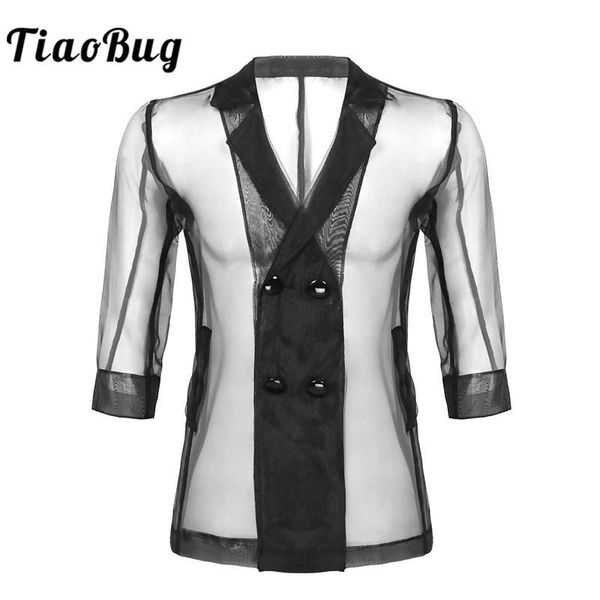 tiaobug fashion men see through sheer shirt lapel 3/4 sleeves double-breasted transparent nightclub party rave clothes, White;black
tiaobug fashion men see through sheer shirt lapel 3/4 sleeves double-breasted transparent nightclub party rave clothes, White;black