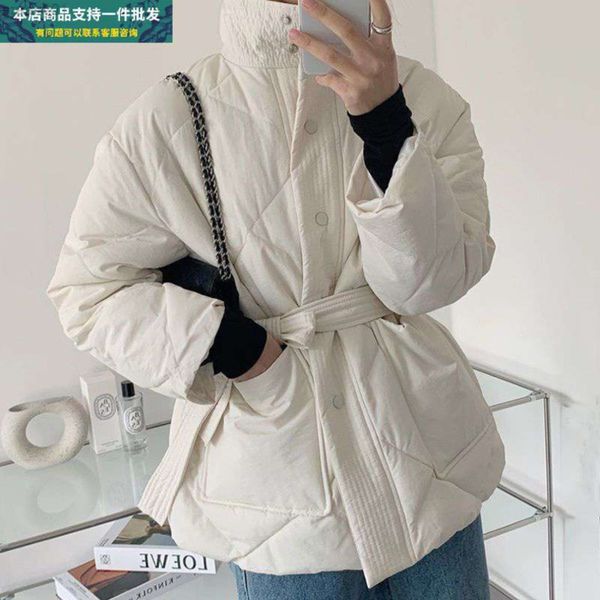 cotton padded cloth thickened women's korean chic winter versatile high collar diamond grid plus cotton warm large pocket lace up waist, Black
cotton padded cloth thickened women's korean chic winter versatile high collar diamond grid plus cotton warm large pocket lace up waist, Black