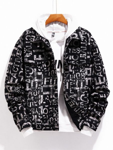 men random letter graphic denim jacket without hoodie s4s6#, Blue
men random letter graphic denim jacket without hoodie s4s6#, Blue