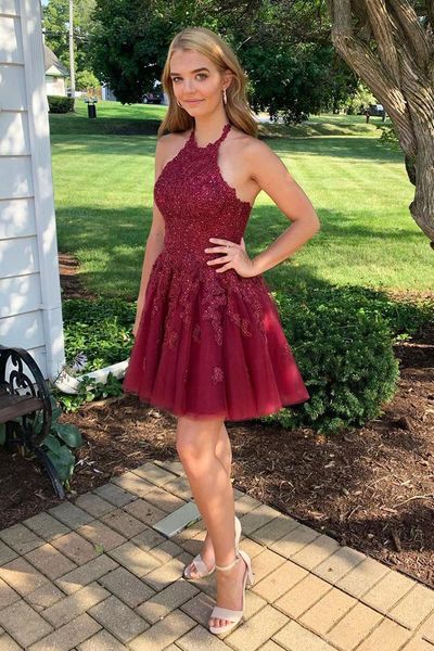 wine red tulle homecoming dresses halter a-line appliques beaded dark red graduation dresses appliques burgundy cocktail, Blue;pink
wine red tulle homecoming dresses halter a-line appliques beaded dark red graduation dresses appliques burgundy cocktail, Blue;pink