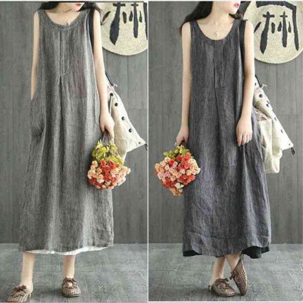summer women maxi dress loose casual striped clothes for women sleeveless o-neck plus size vintage linen ladies long dresses, Black;gray
summer women maxi dress loose casual striped clothes for women sleeveless o-neck plus size vintage linen ladies long dresses, Black;gray