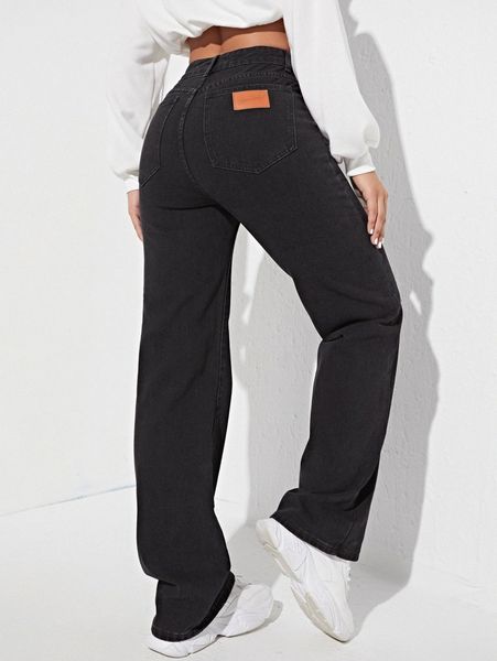 high waist patched detail wide leg pants 72tz#, Blue
