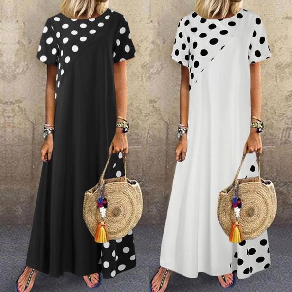 party dresses 5xl celmia bohemian women polka dot maxi dress plus size summer sundress short sleeve patchwork casual loose beach long vestid, White;black
party dresses 5xl celmia bohemian women polka dot maxi dress plus size summer sundress short sleeve patchwork casual loose beach long vestid, White;black