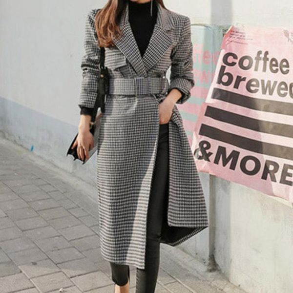 2020 new korean style elegant suit collar mid-length fashion belt waist-tight houndstooth woolen coat outerwear1, Tan;black 
2020 new korean style elegant suit collar mid-length fashion belt waist-tight houndstooth woolen coat outerwear1, Tan;black