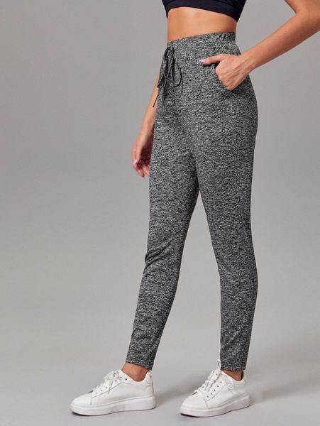 knot waist marled pants y4cb#, Black;white