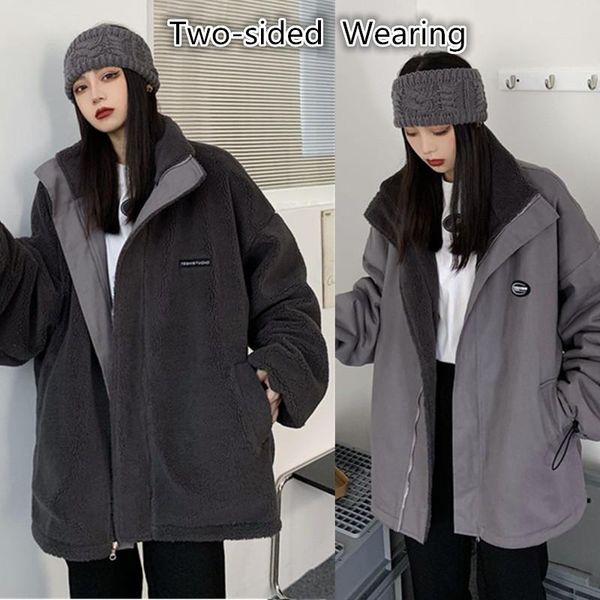 winter warm thick jacket women harajuku two-sided outwear loose oversize faux fur lamb plush cotton tooling coat clothes, Black
winter warm thick jacket women harajuku two-sided outwear loose oversize faux fur lamb plush cotton tooling coat clothes, Black