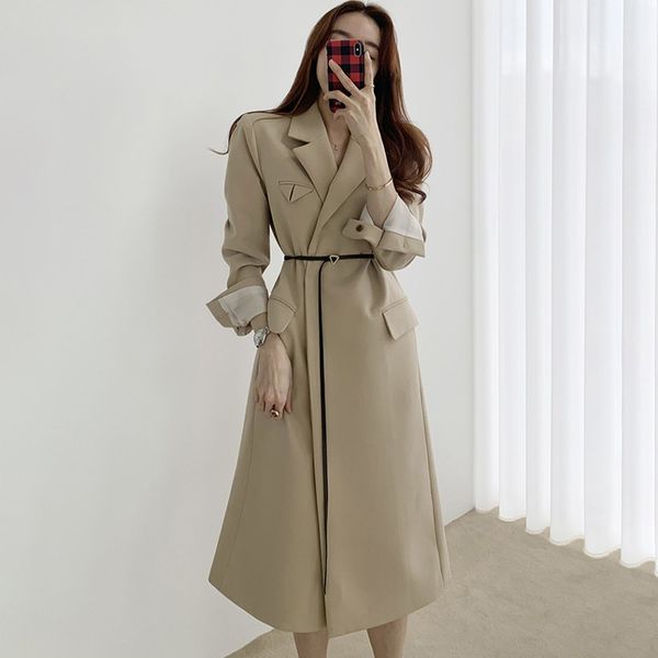 2021 new moda coreana roupas femininas britnico lapela solta na altura do joelho windbreaker elegante cinto trench jacket outono casaco i653, Black;brown
2021 new moda coreana roupas femininas britnico lapela solta na altura do joelho windbreaker elegante cinto trench jacket outono casaco i653, Black;brown