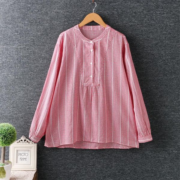 new spring women's clothes fresh stand collar plaid shirts loose long sleeve shirt, White
new spring women's clothes fresh stand collar plaid shirts loose long sleeve shirt, White