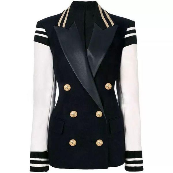 new fashion 2020 stylish blazer varsity jacket women's leather sleeve patchwork lion buttons blazer, White;black
new fashion 2020 stylish blazer varsity jacket women's leather sleeve patchwork lion buttons blazer, White;black