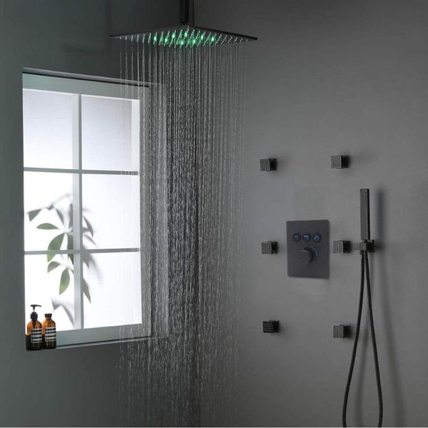 12 inch rain shower head sytem with body jets and handheld, ceiling mount matte black shower faucet fixture combo set
12 inch rain shower head sytem with body jets and handheld, ceiling mount matte black shower faucet fixture combo set
